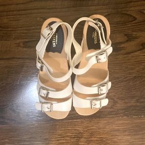 Swedish Hasbeen White Strappy Wooden Sandals